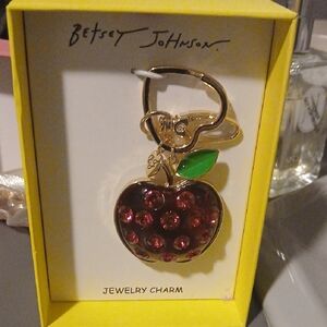 Betsey Johnson Red Apple Brooch with Green Leaf
